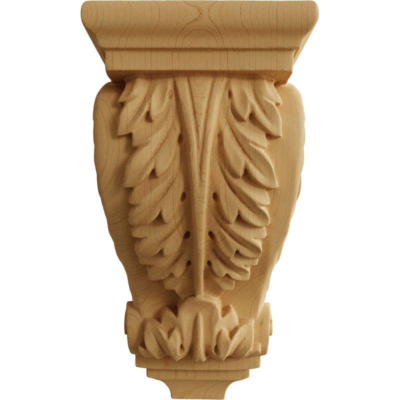 Ekena Millwork 3 1/2""W x 4""D x 7""H Small Acanthus Wood Corbel, Alder - Image 2